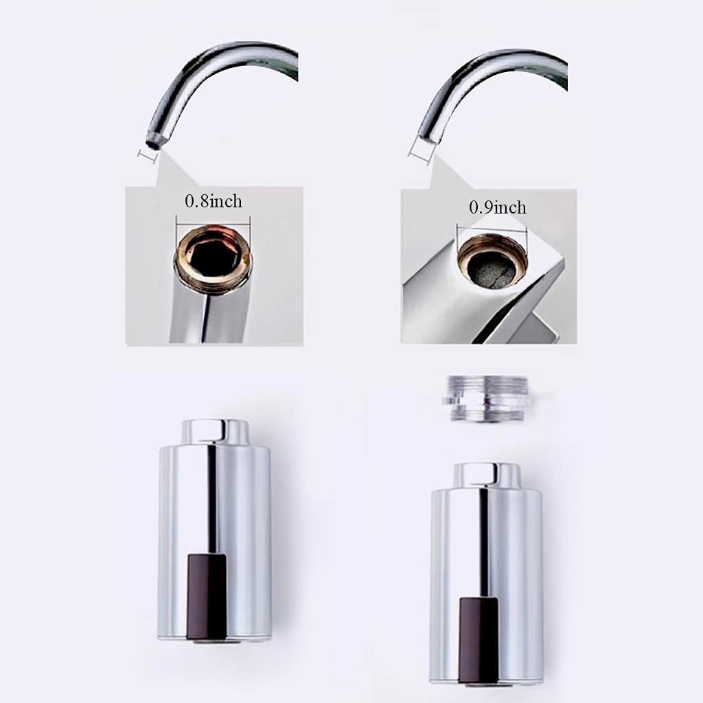 Adapter measurements: 0.8 in and 0.9 in; underside and interior views