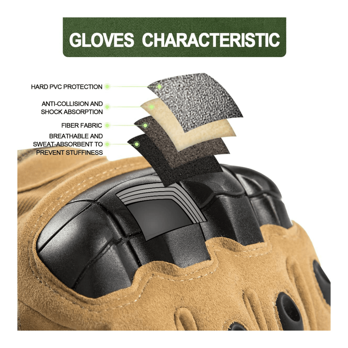 Tan glove with black hard knuckle and reinforced finger pads