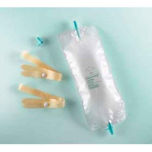 Clear urinary drainage bag with rubber cap valve and outlet tubing