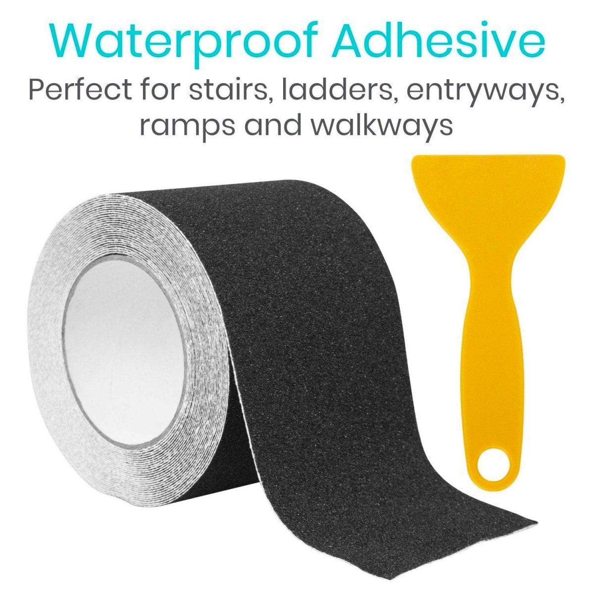 Black anti-slip stair tread tape with water-resistant adhesive backing