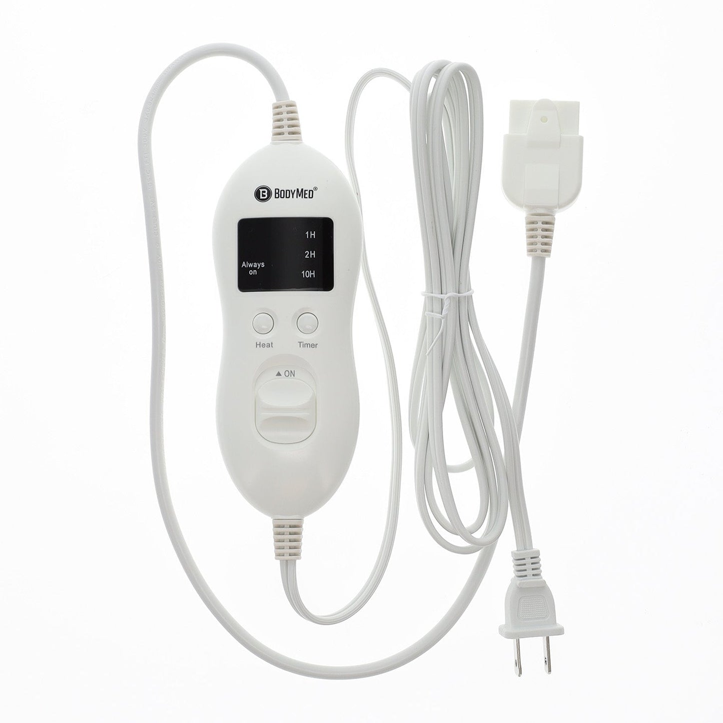 Heated mattress pad controller with heat and timer buttons plus power plug cord