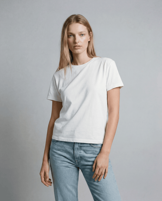 Boxy everyday tee, white crew-neck T-shirt with short sleeves and relaxed fit.