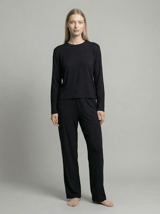 Butter Soft pajama set in black: long-sleeve top and straight-leg lounge pants