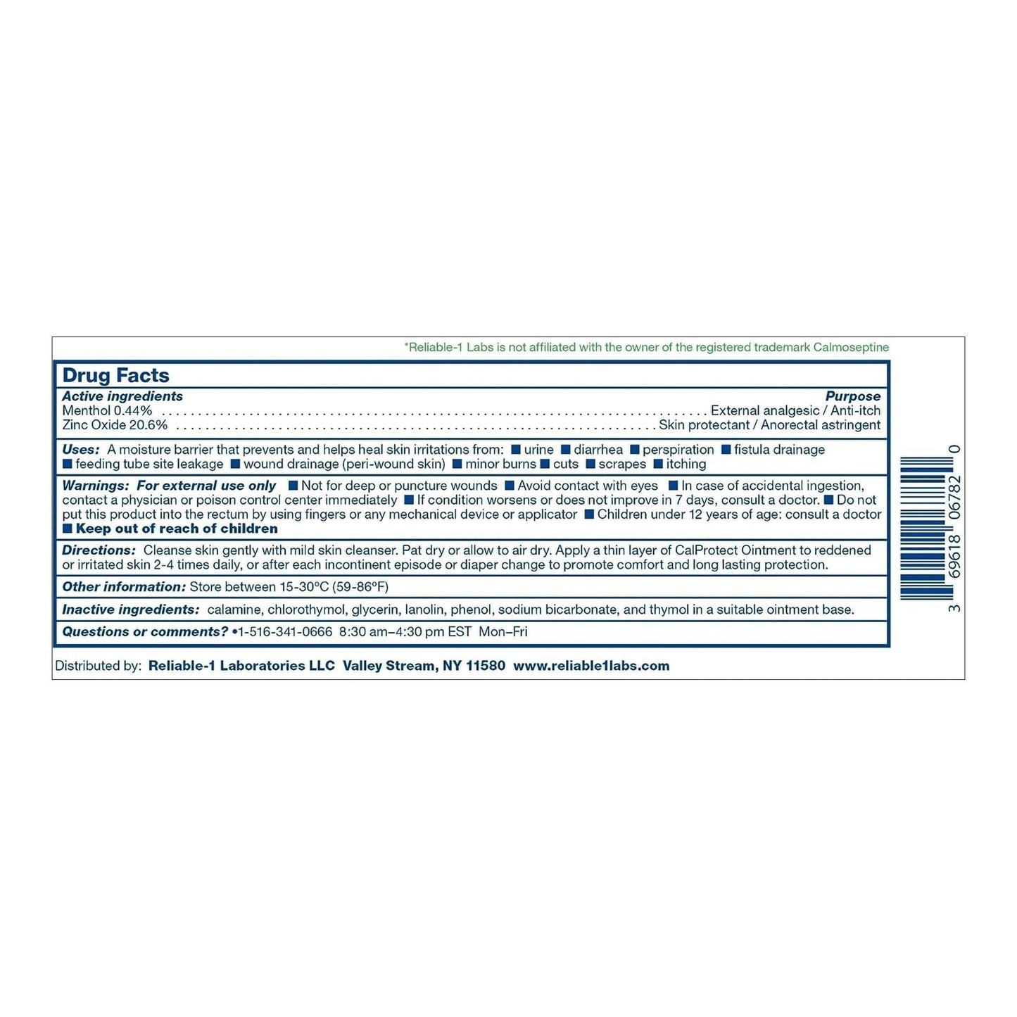 CalProtect ointment rear label with Drug Facts and warnings