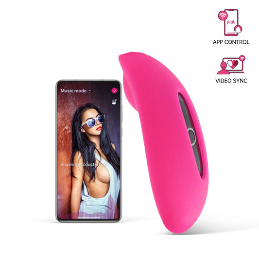 Pink silicone personal massager shown beside smartphone for app control