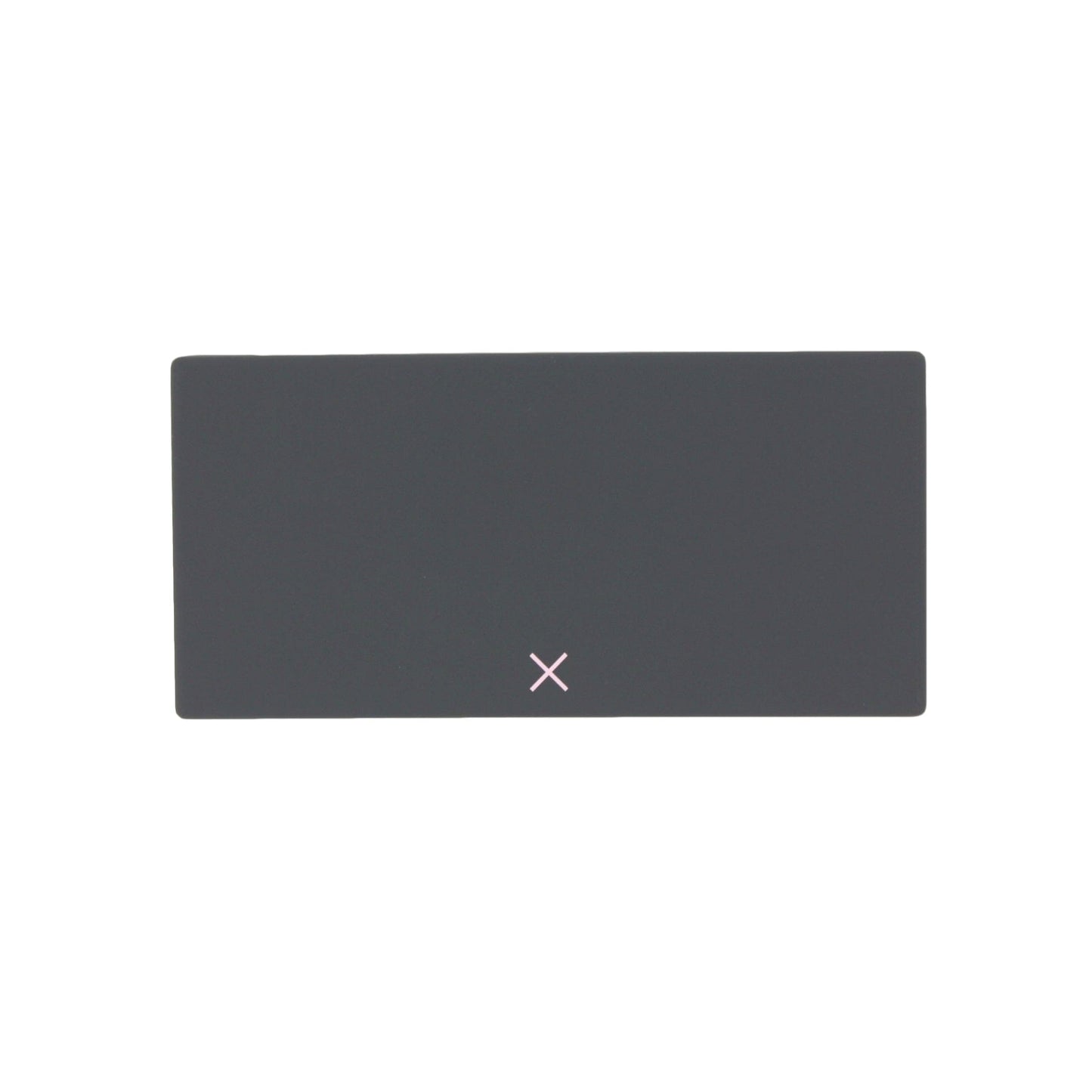 Charcoal gray pill box front panel with centered X symbol