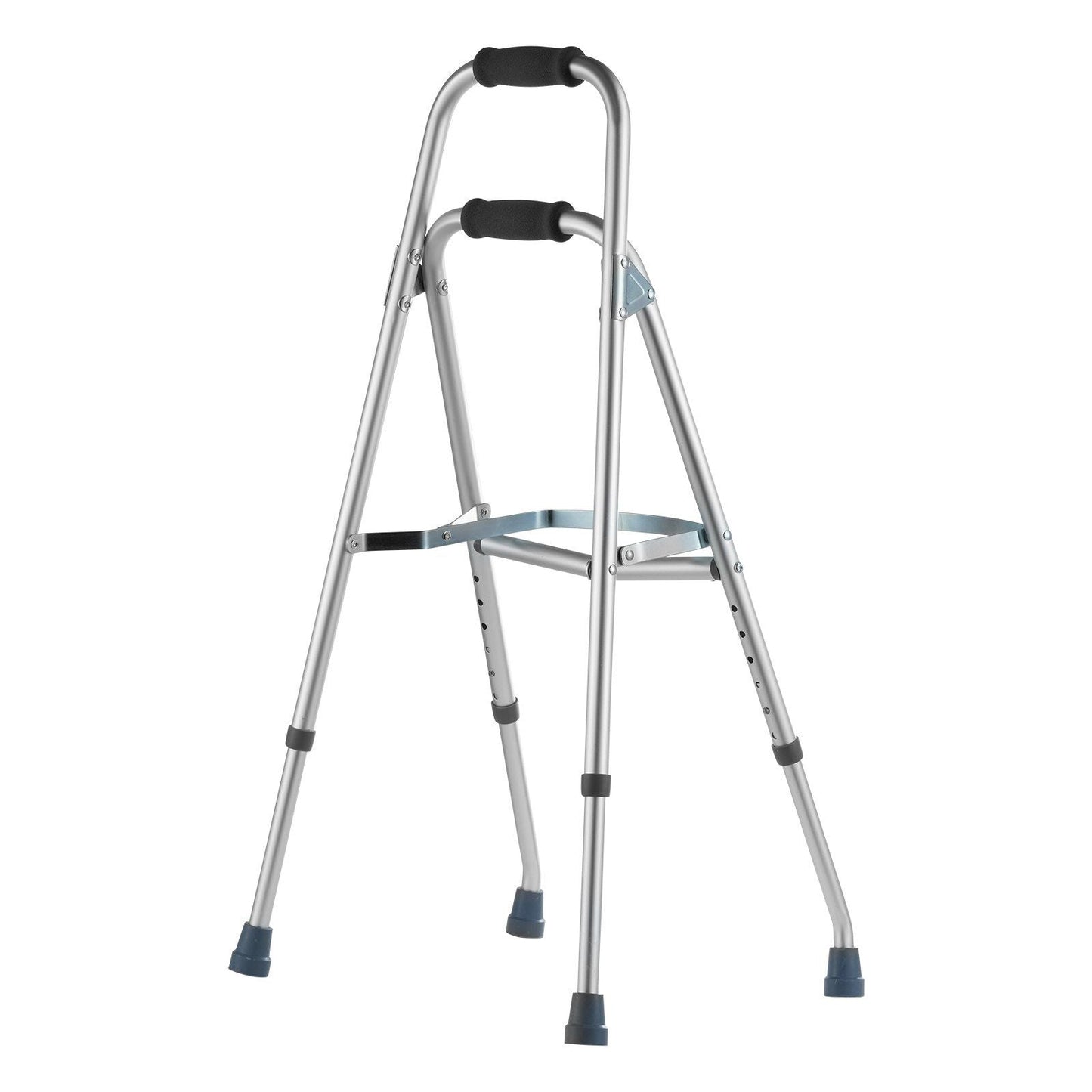 Adjustable folding hemi walker with dual hand grips, designed for senior mobility.