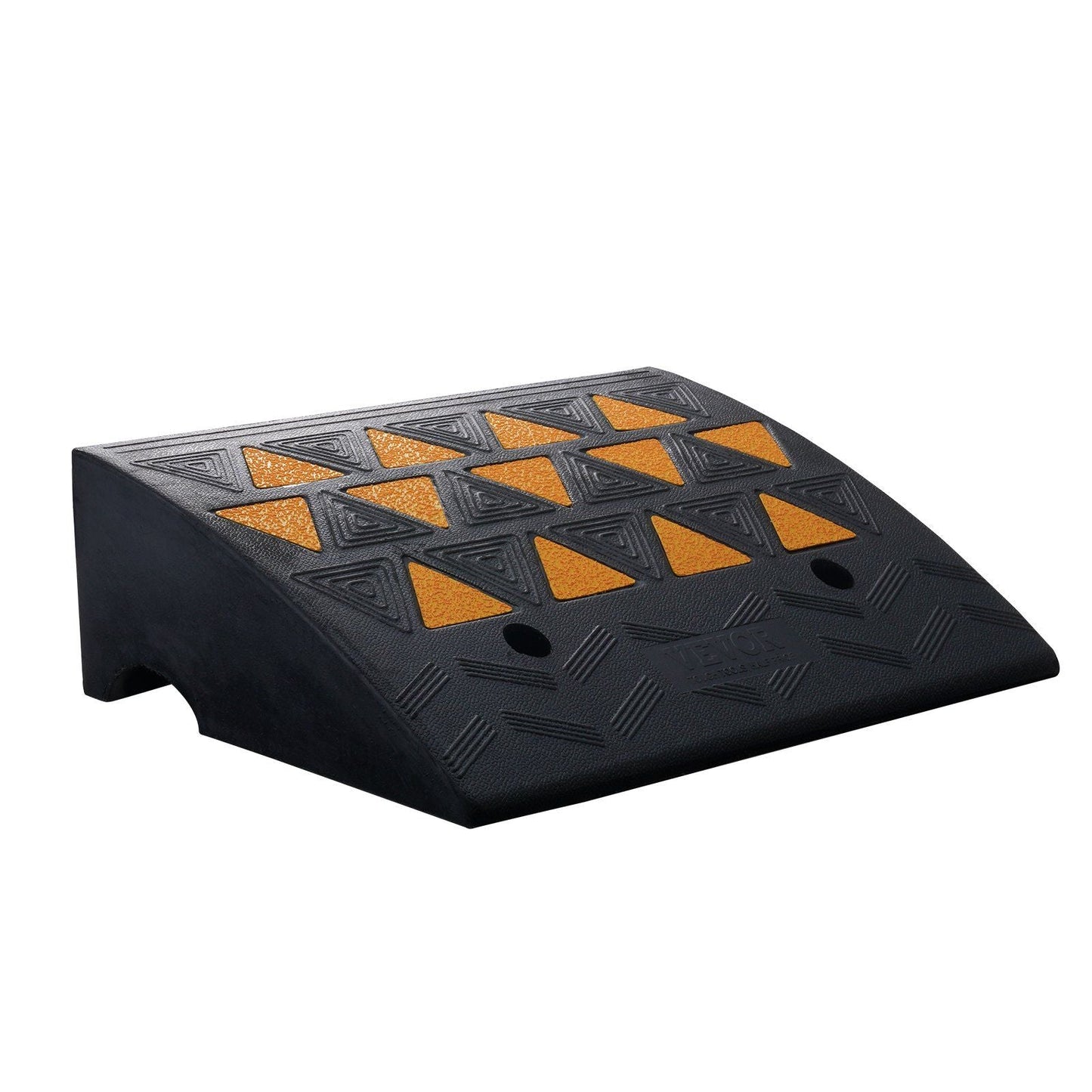 6 in rubber curb ramp, black with orange grip pads and circular wheel channels