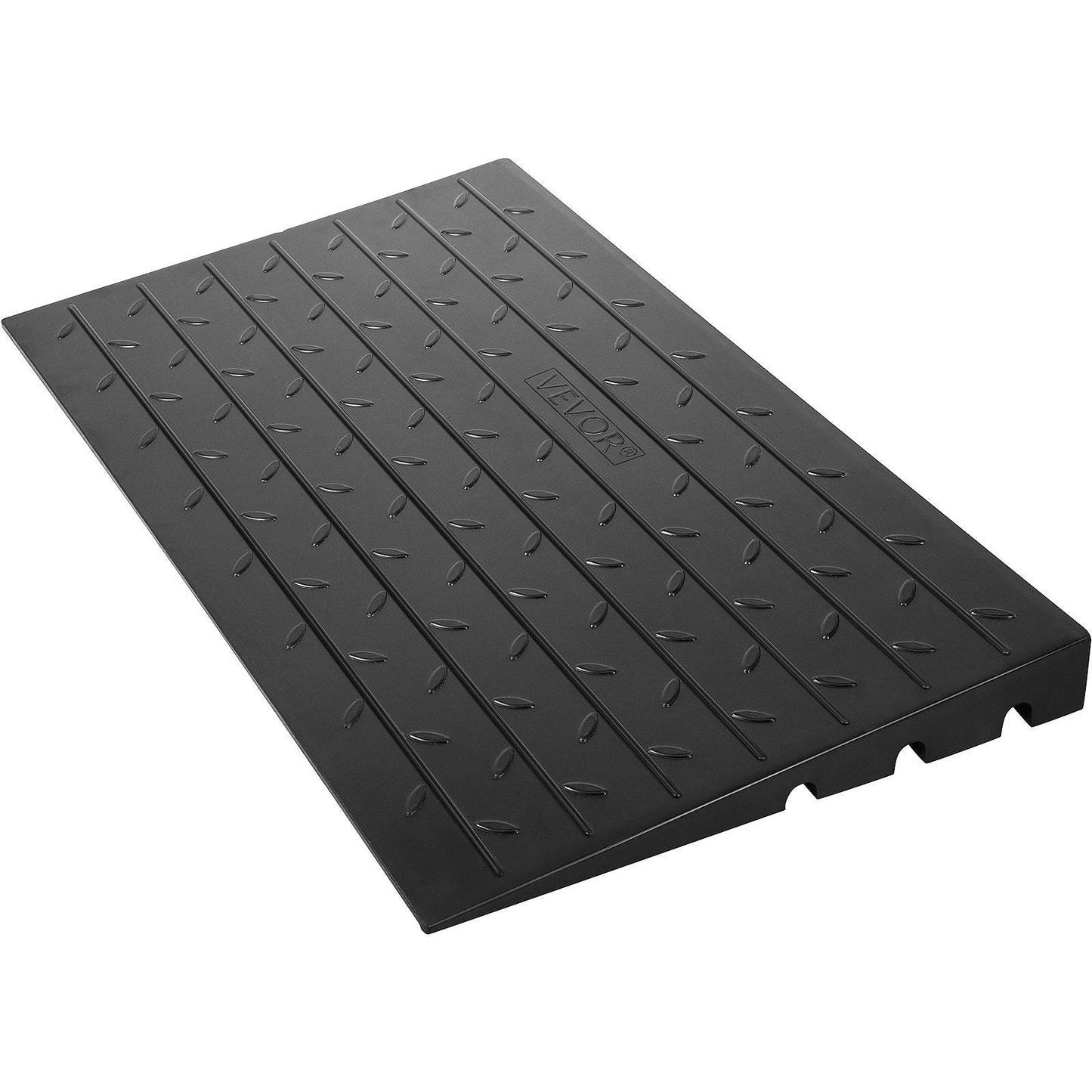 4-inch rubber threshold ramp with raised traction treads and end wheel cutouts