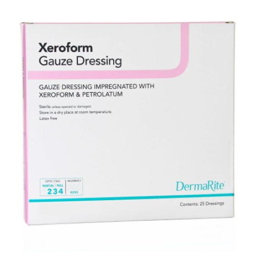 Sterile Xeroform gauze dressing box, latex-free, contents 25 dressings