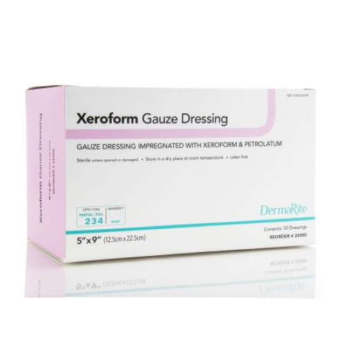 5x9 inch sterile Xeroform gauze dressing box, petrolatum-impregnated