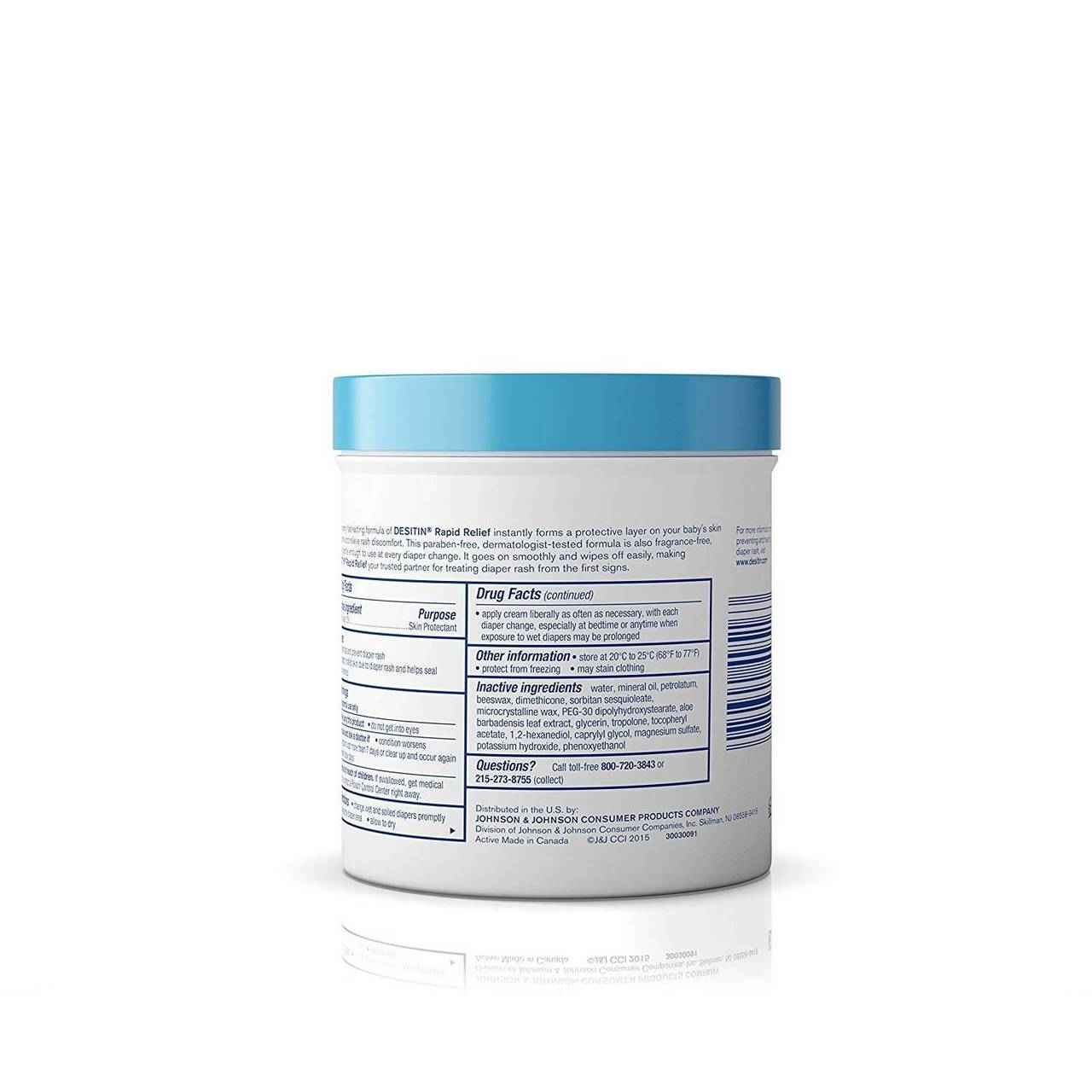 Desitin Rapid Relief zinc oxide diaper rash cream jar back label with directions