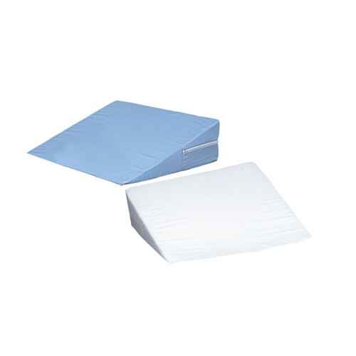 Bed positioning wedge cushion, blue top and white base, 24" wide x 24" deep