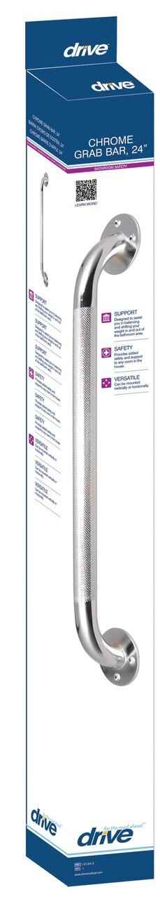 Chrome grab bar 24 in retail box showing knurled wall grab bar illustration