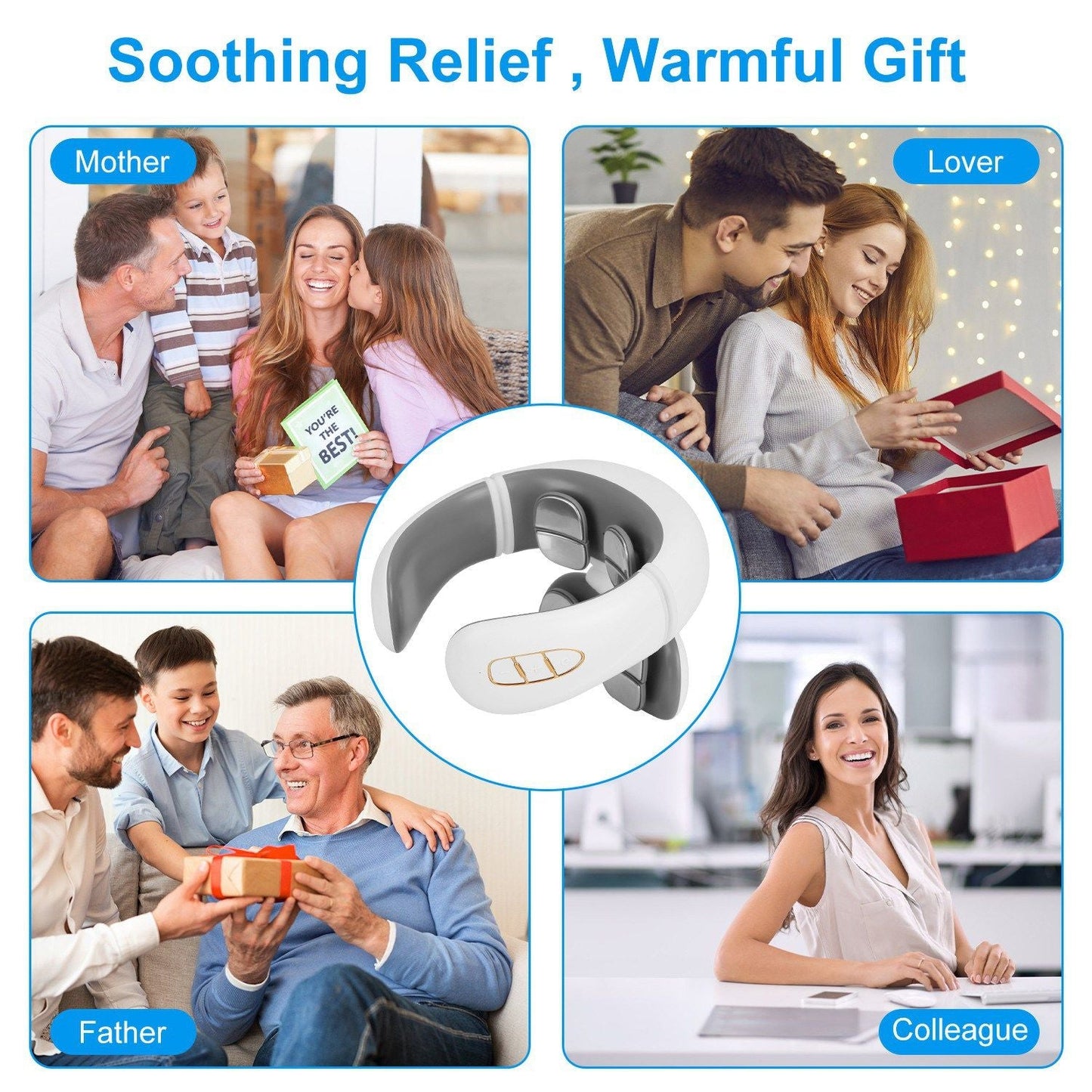 Electric cervical neck massager shown as a gift, with white heated collar device