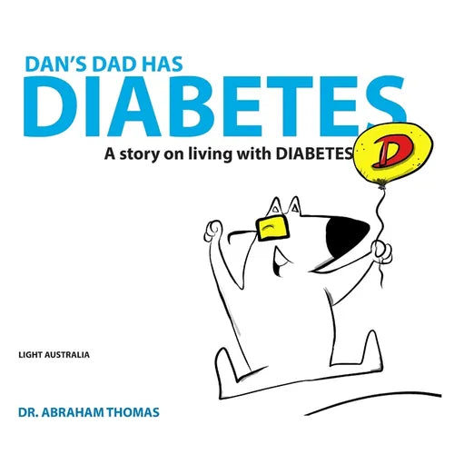 Paperback book cover with DIABETES title and cartoon of a man holding a balloon