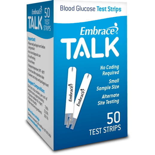 Embrace Talk blood glucose test strips, 50-count box