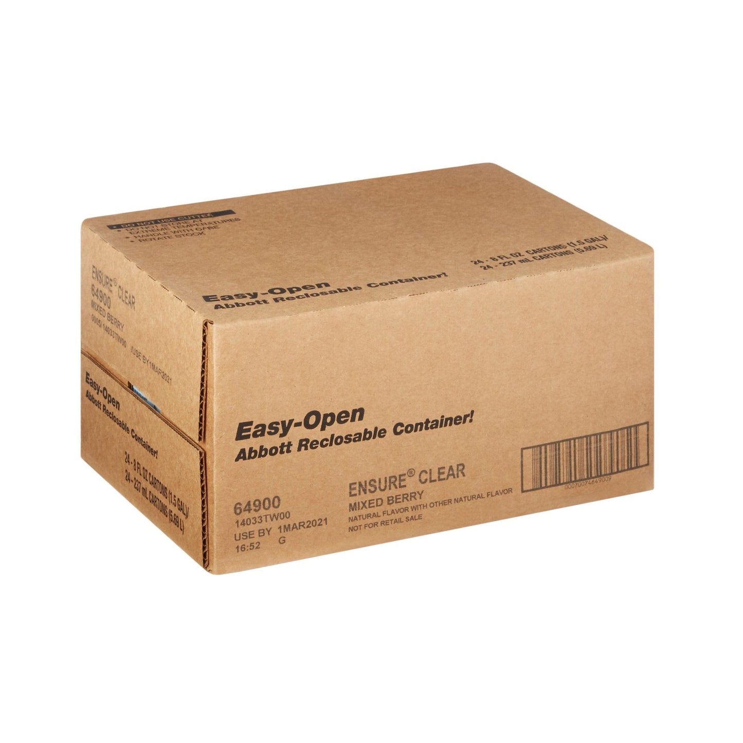Easy-open shipper box for Ensure Clear mixed berry reclosable container