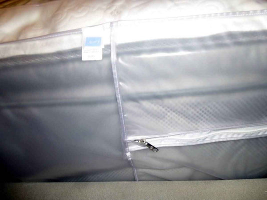 California Queen plastic mattress protector with zipper closure, dark gray/silver