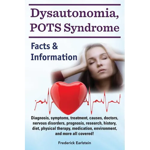 Paperback book cover with dysautonomia and POTS title, red heart and resting woman