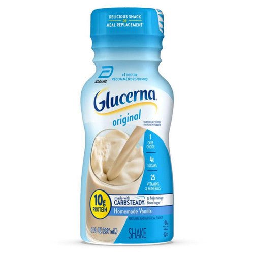 Glucerna Original vanilla nutritional shake bottle, front label view