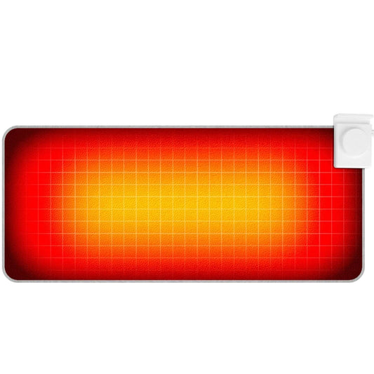 Large heated gaming mouse pad, red and yellow grid glow with white controller plug