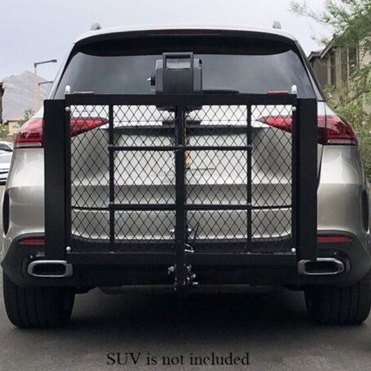 Rear wheelchair lift with enclosed mesh platform and gate for power chair loading