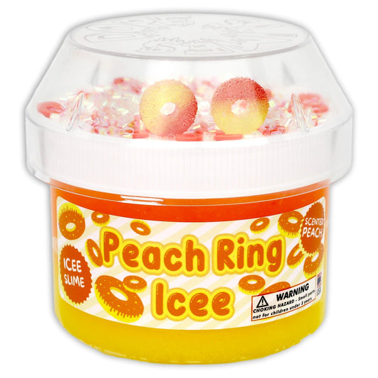 Peach icee slime jar with clear lid and visible slime beads and sprinkles