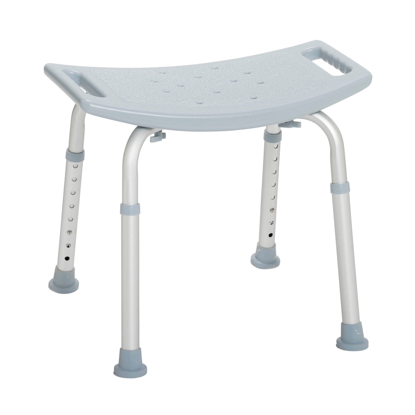 Gray shower tub safety bench chair with contoured seat and drainage holes