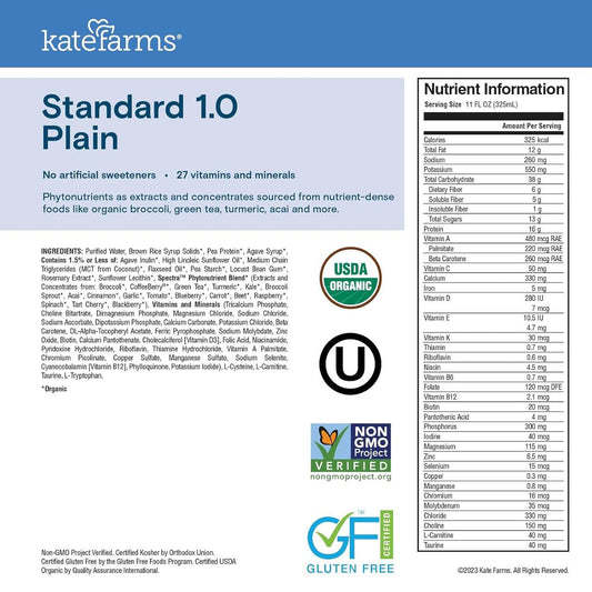 Standard 1.0 Plain formula label with nutrition facts and ingredient panel