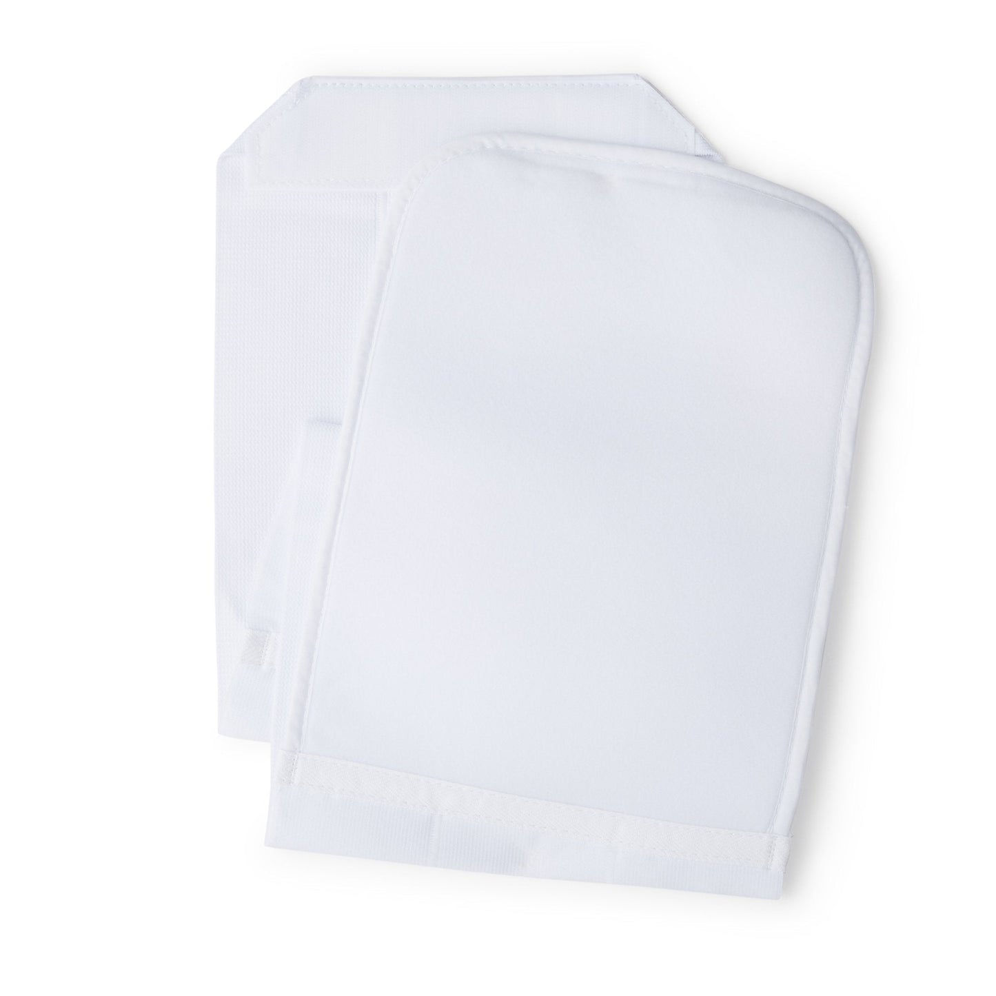 White abdominal binder panel with padded center and stitched edges