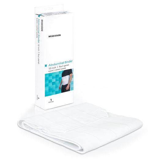 White abdominal binder, 12-inch wide, four-panel elastic contact closure