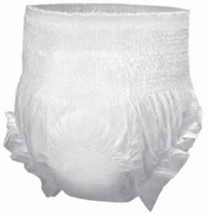White adult pull-up underwear, brief-style disposable with elastic waist