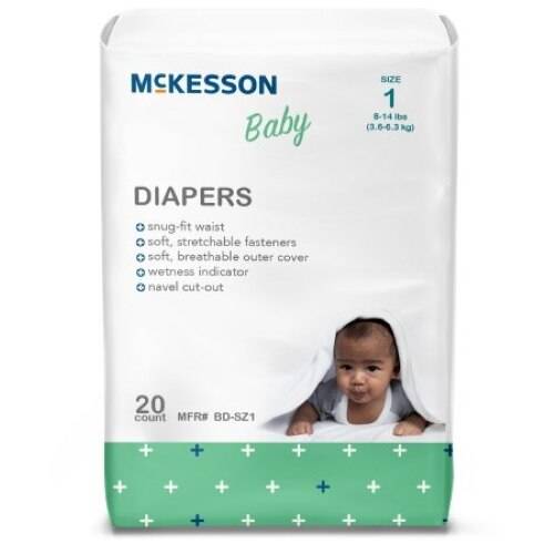 Baby diapers Size 1, 20-count pack; soft, breathable outer cover