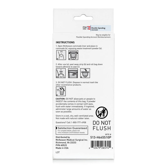 Commode & bedpan liner box back with usage instructions and barcode