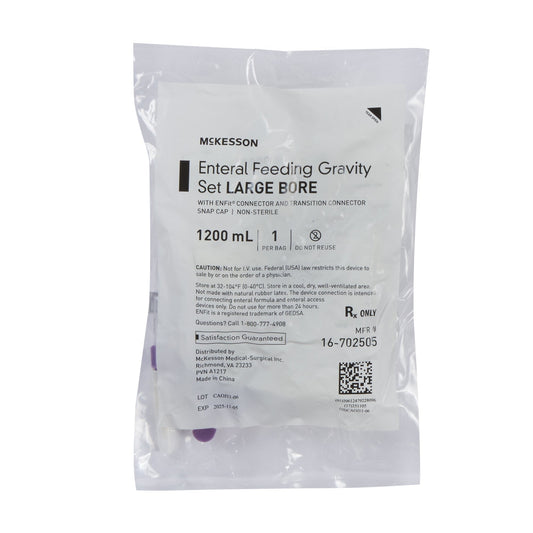 Packaged large-bore enteral feeding gravity set with ENFit connector, 1200 mL