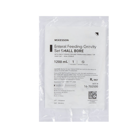 Sealed enteral feeding gravity set pouch, small bore, 1200 mL per bag