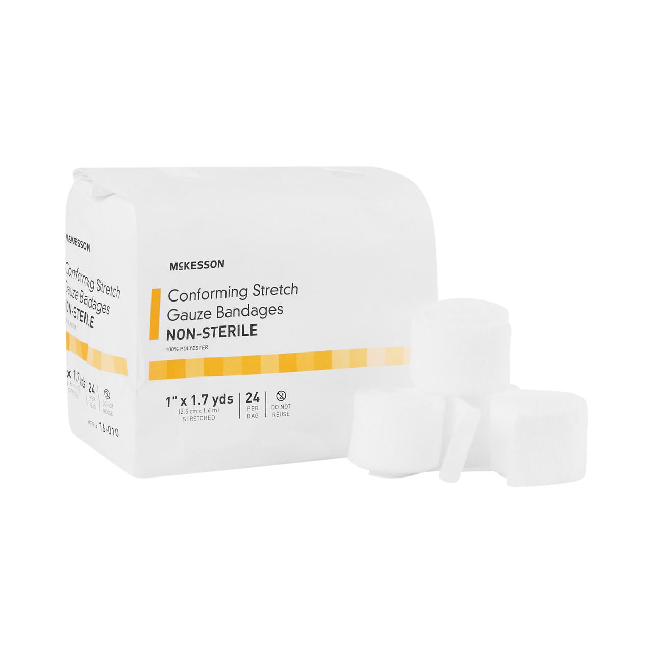 Non-sterile conforming stretch gauze bandage roll, 1 in x 1.7 yds, 24 per bag