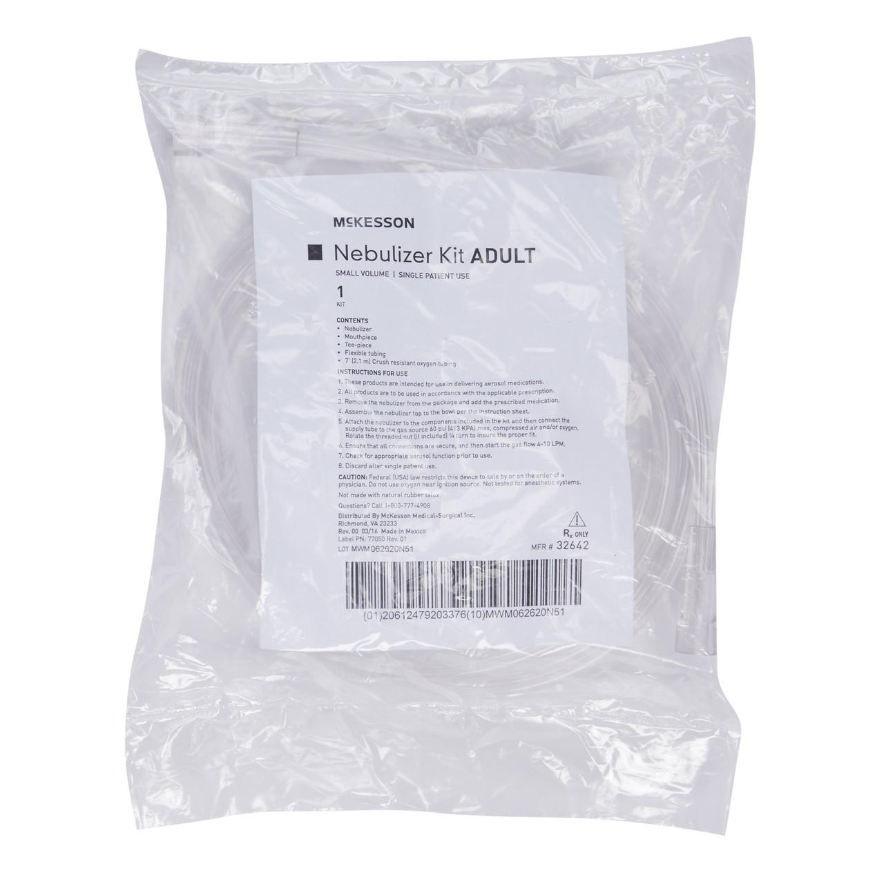 Sealed adult nebulizer kit package with product label on clear plastic bag