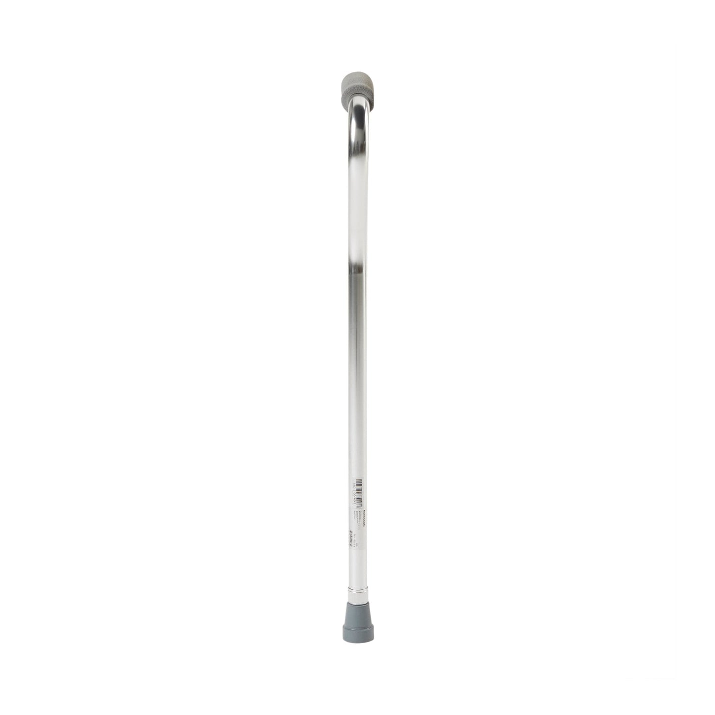 Silver aluminum offset cane with padded handle and rubber tip base
