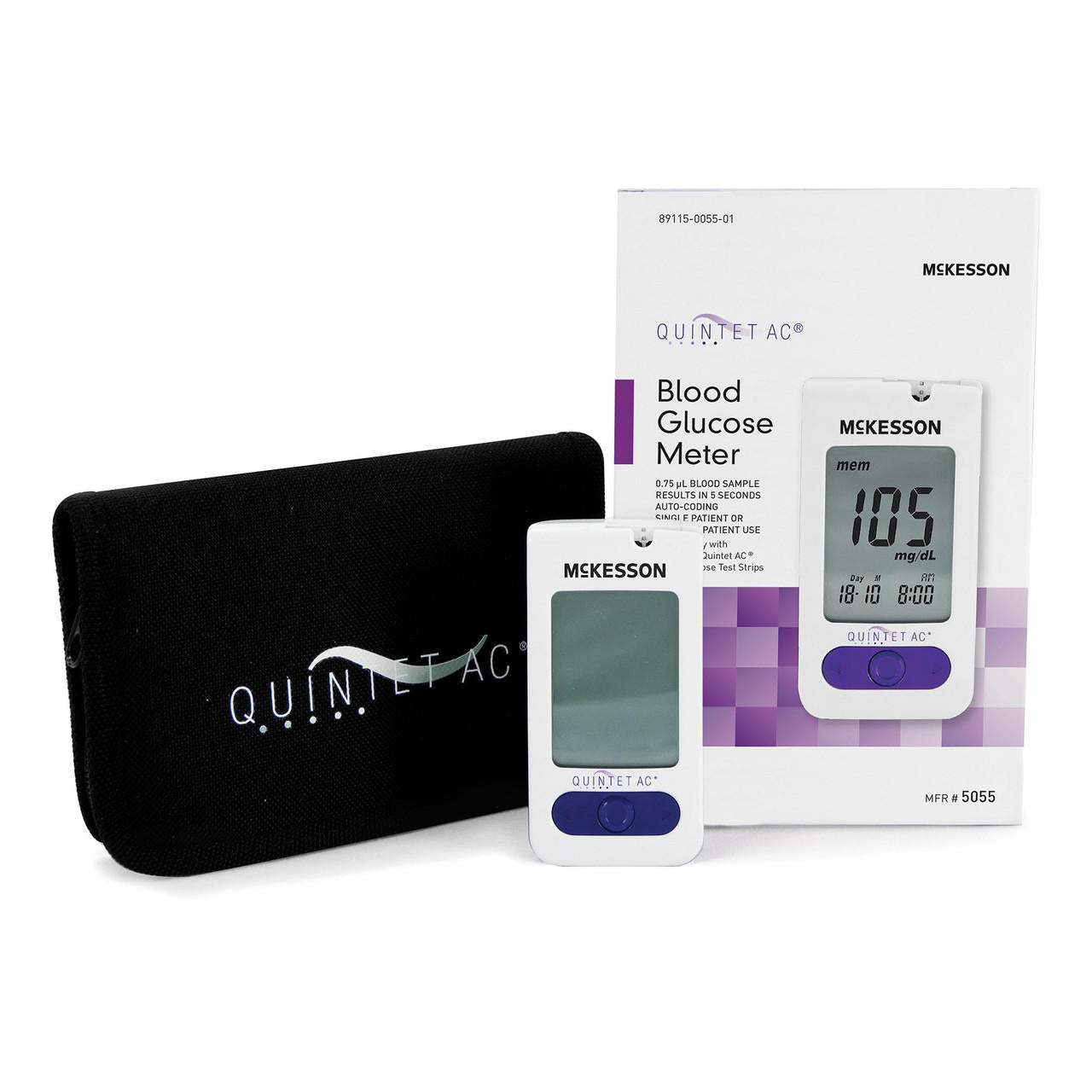 McKesson QUINTET AC blood glucose meter with carry case and blood glucose meter box
