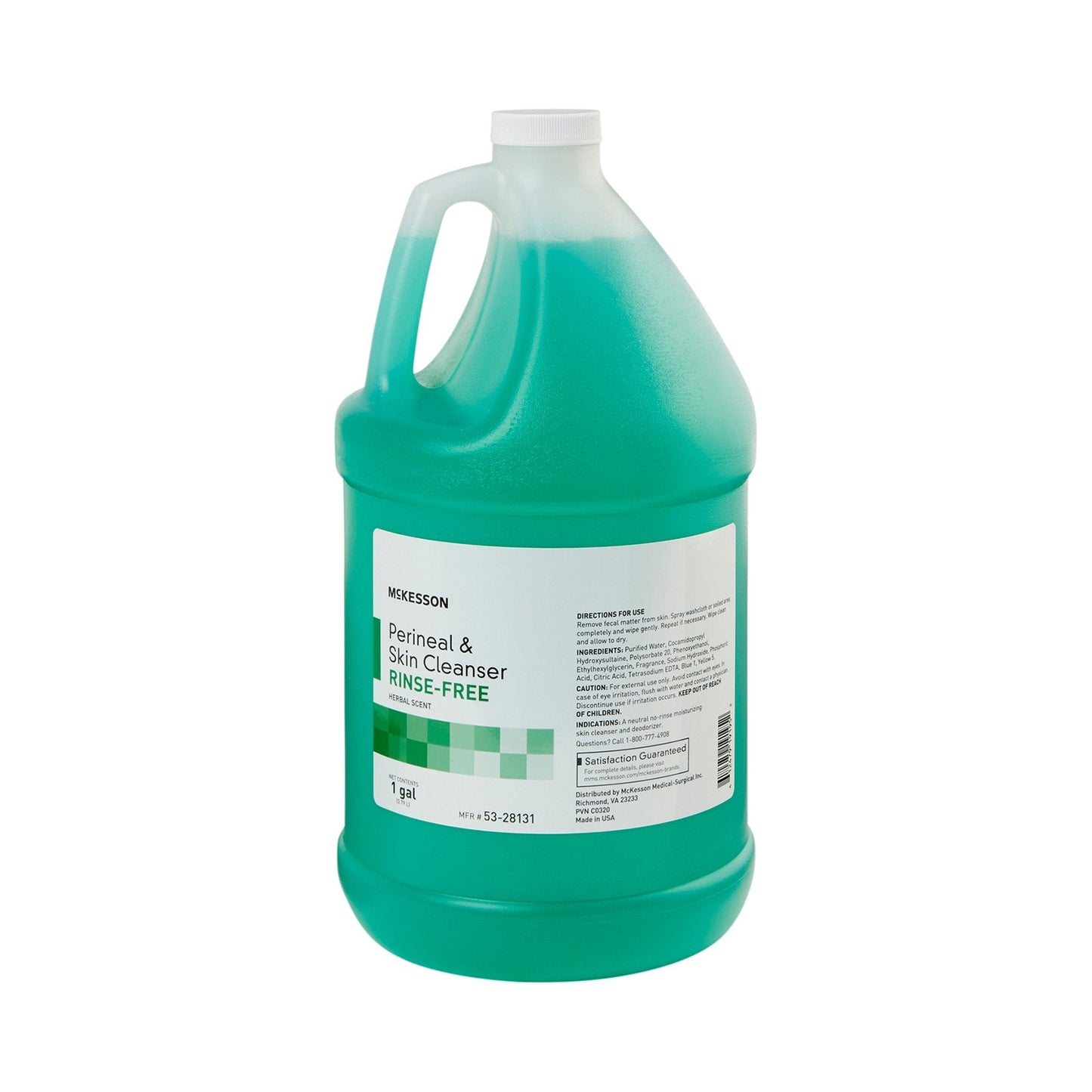 1-gal rinse-free perineal wash bottle, herbal scent, teal jug with handle