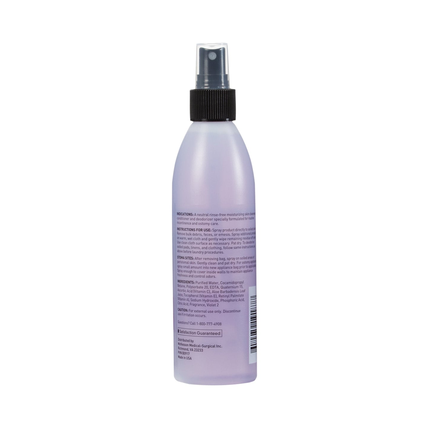 Back label of rinse-free perineal & skin cleanser sprayer bottle, 8 fl oz