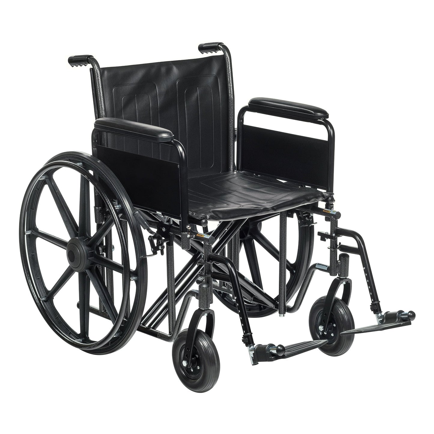 Wheelchair with 18-in back height, black padded seat and desk-style arms