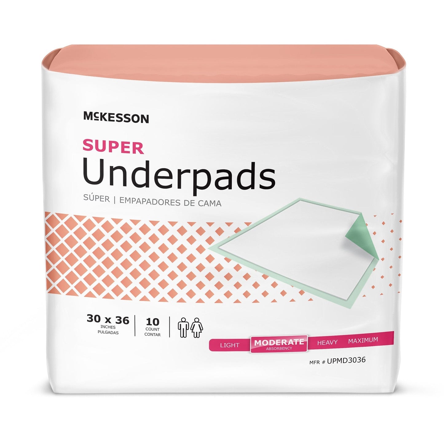 Super underpads, Moderate absorbency, 30 x 36 in, 10 count