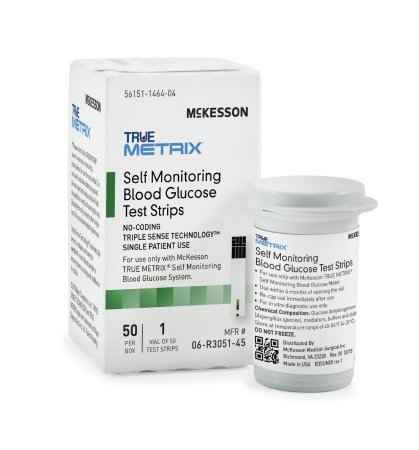 TRUE METRIX blood glucose test strips, 50-count bottle with box packaging