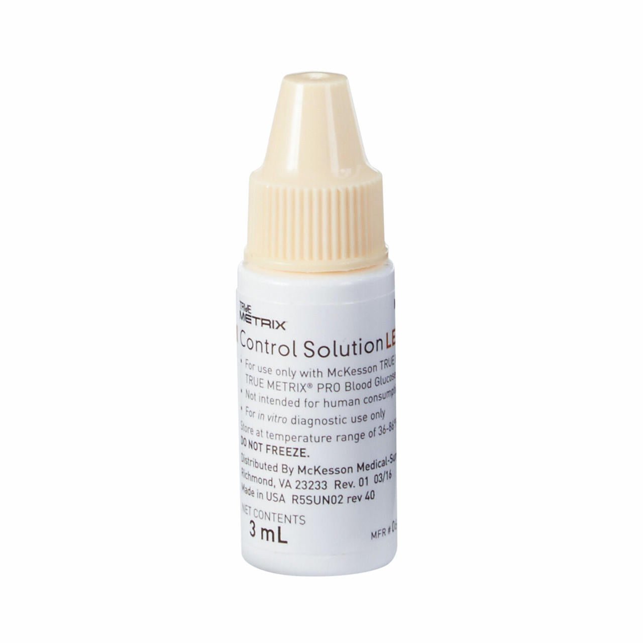 True Metrix Control Solution Level 2 3 mL bottle with ribbed cap