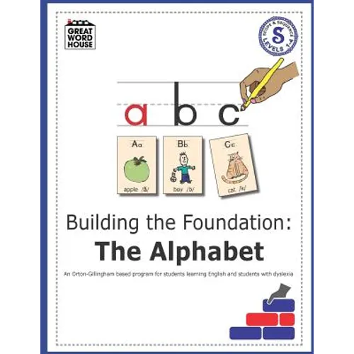 Paperback book cover with alphabet letters a b c and cards showing apple, boy, cat