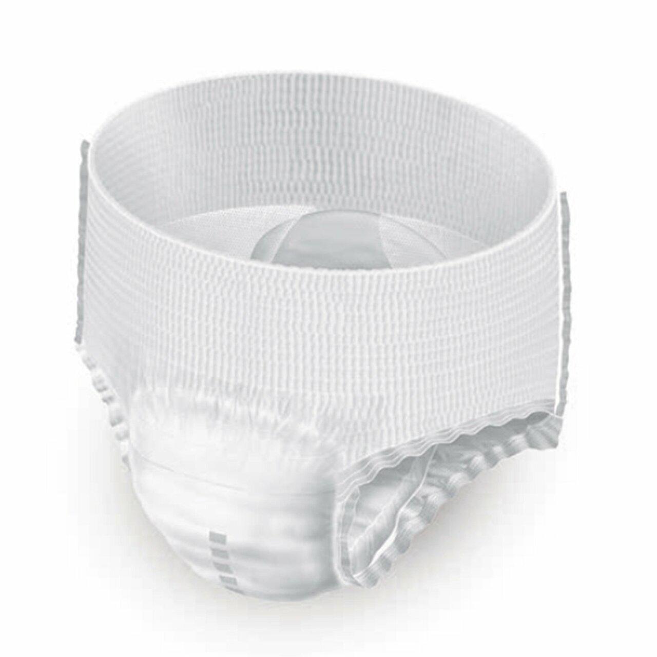White pull-up underwear with absorbent core and leg openings