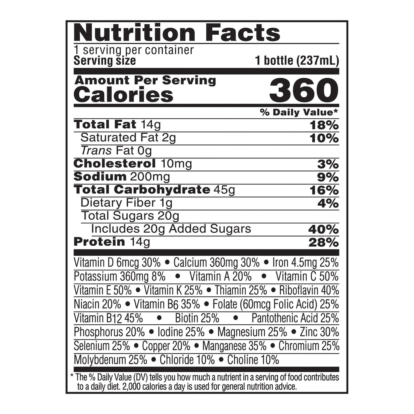Boost Plus creamy strawberry Nutrition Facts panel with calories, fat, carbs, protein
